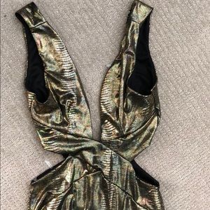 Fashion Nova Gold Reptile Slit Dress